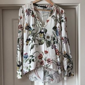 Floral silk long sleeve blouse
